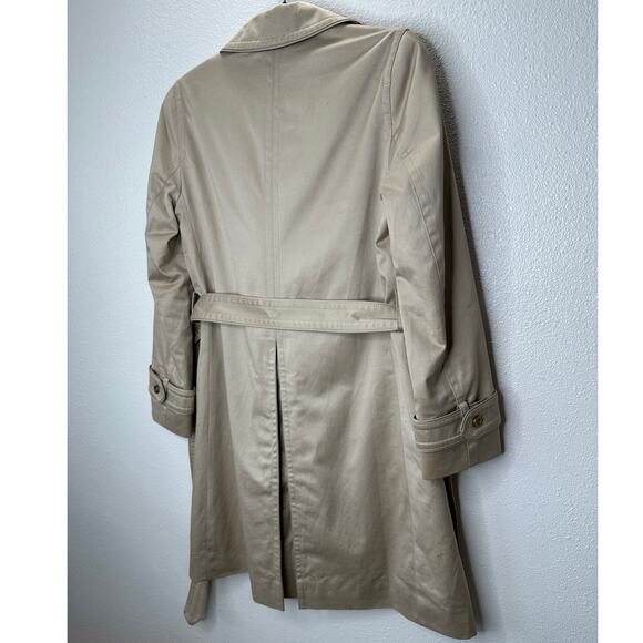 Coach Tan Double Breasted Tie Belt Trench Coat Gold Buttons Small - Picture 10 of 16